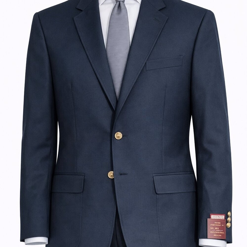 Size -XL Louis Martin Navy Blazer Mens 48R Wool Blend Gold Button Sport Coat NWT